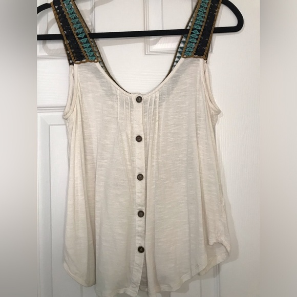 Eyeshadow Blue and Brown Embellished Tank Top with Bib Collar - Picture 2 of 4
